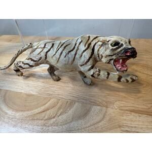 RARE Vintage Handmade Tiger African Real Fur Animal Figurine 13" Long JL
